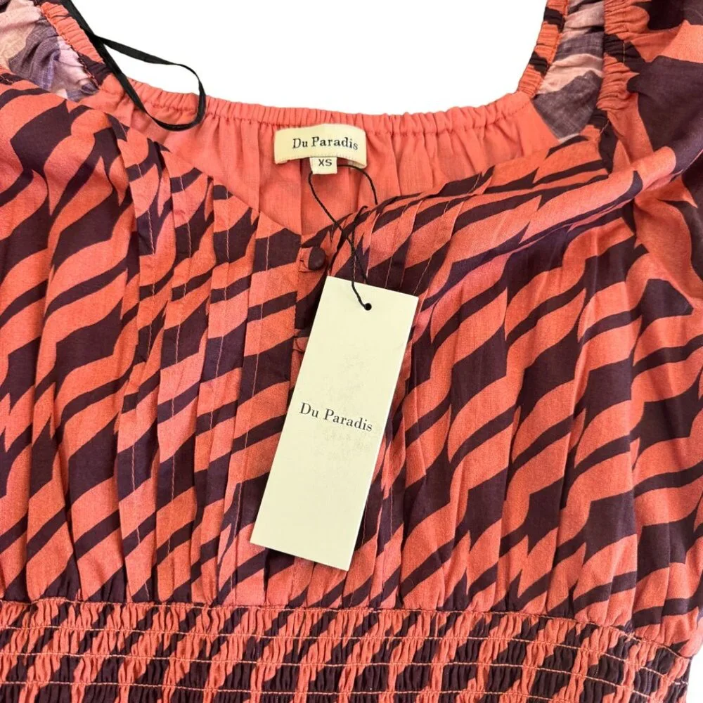 NWT Anthropologie Du Paradis Print Maxi Dress 3/4 Sleeves Smocked Waist, Size XS - Picture 4 of 7